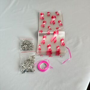 Breast Cancer Awareness Charms And Gift Bag Lot - New